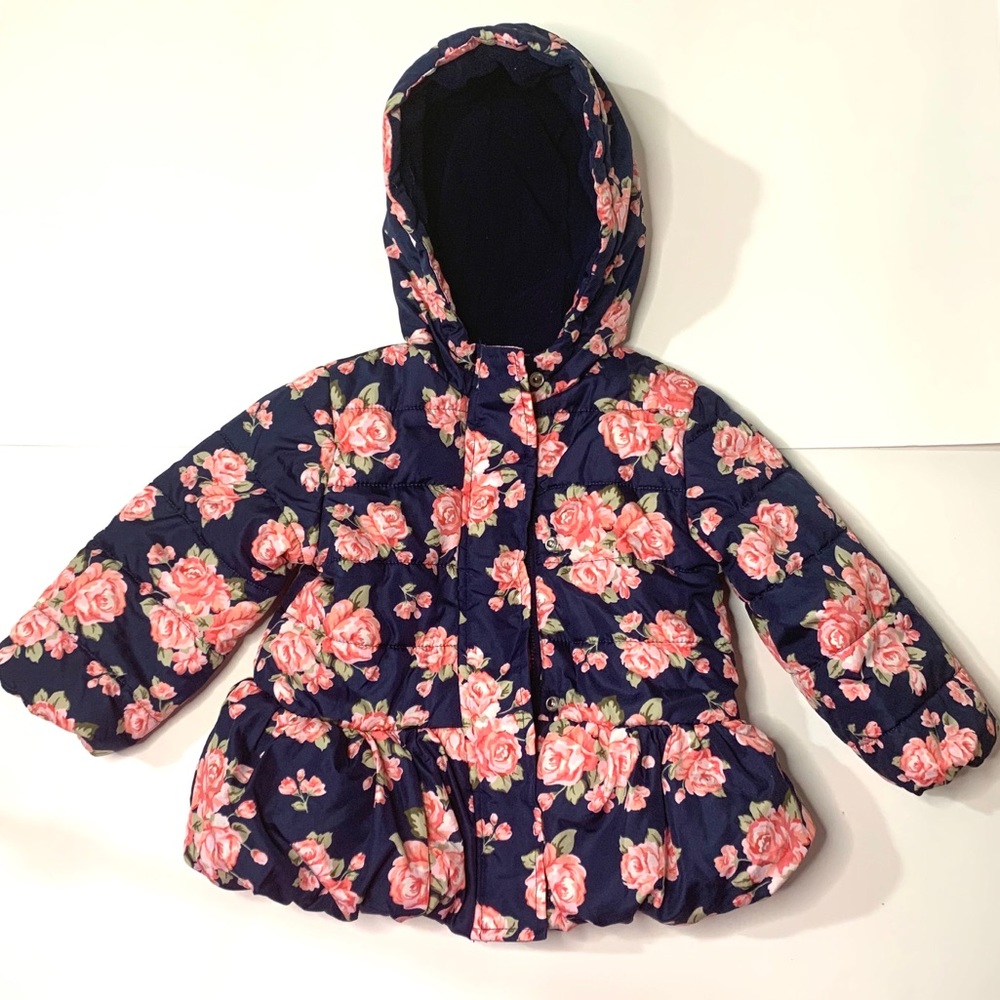 Baby's Floral Winter Coat Navy/Pink Size 18 M